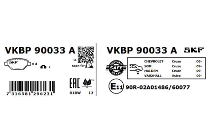 PASTILHAS TRAVÃO SKF VKBP90033A